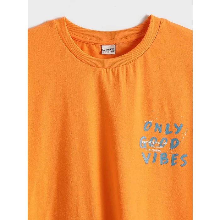LCW Kids Turuncu Oversize Bisiklet Yaka Erkek Çocuk Tişört