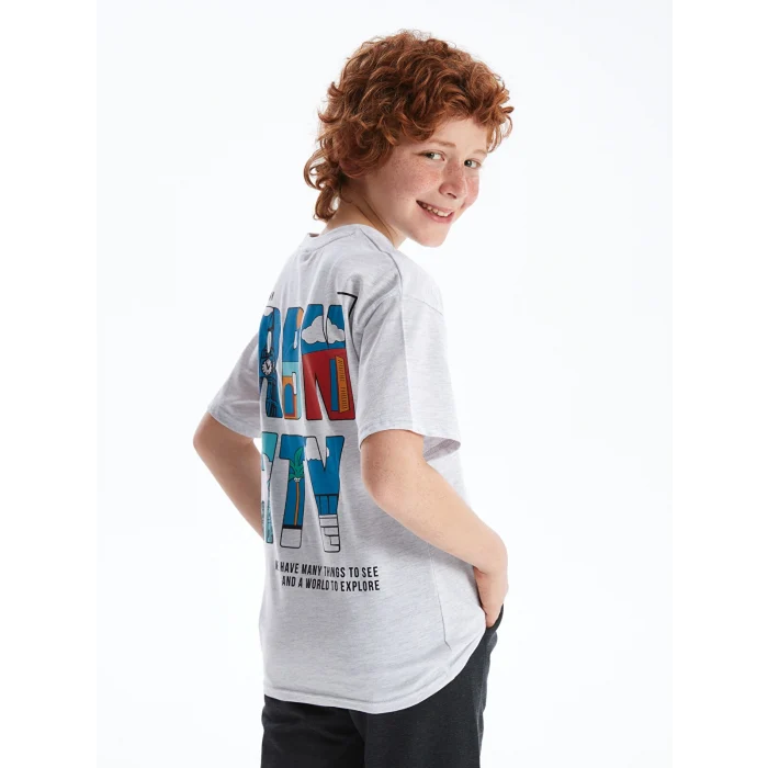 LCW Kids Gri Oversize Bisiklet Yaka Erkek Çocuk Tişört