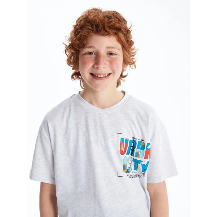 LCW Kids Gri Oversize Bisiklet Yaka Erkek Çocuk Tişört