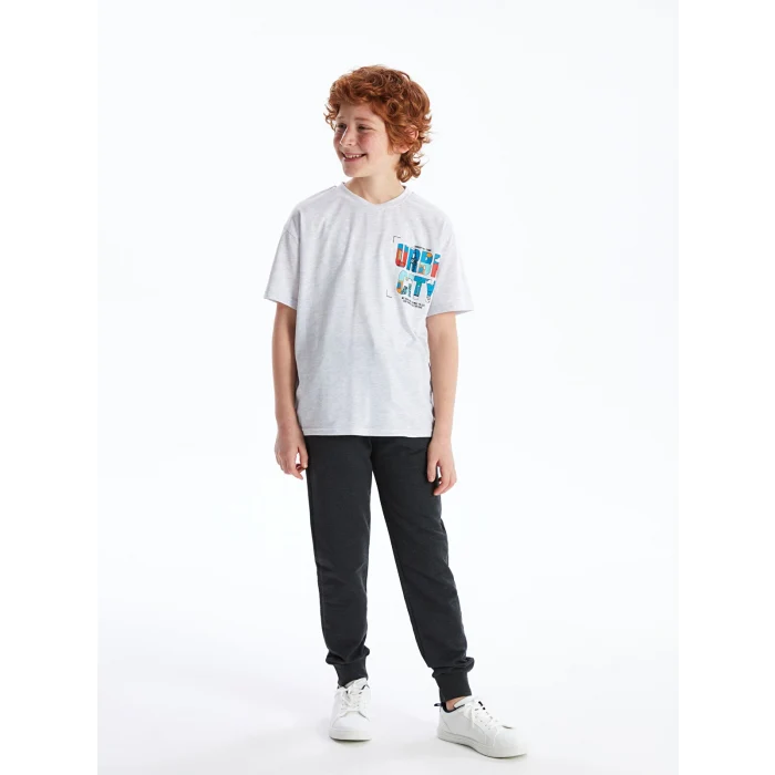 LCW Kids Gri Oversize Bisiklet Yaka Erkek Çocuk Tişört