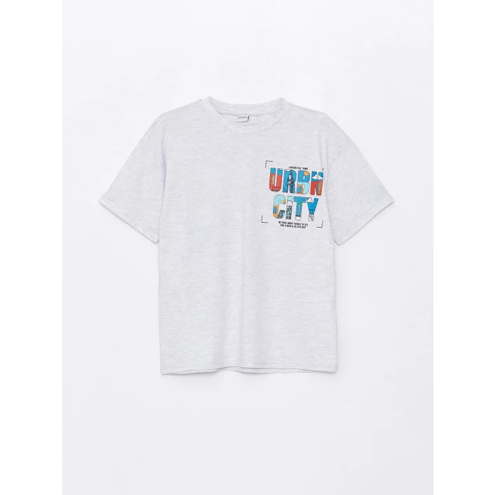 LCW Kids Gri Oversize Bisiklet Yaka Erkek Çocuk Tişört