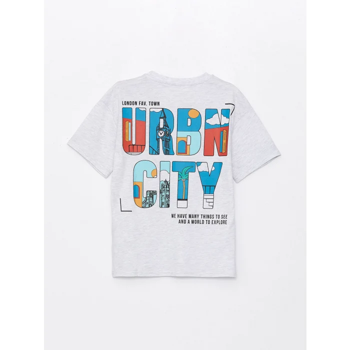 LCW Kids Gri Oversize Bisiklet Yaka Erkek Çocuk Tişört