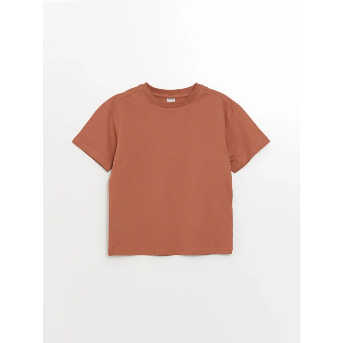 LCW Kids Kahverengi Oversize Bisiklet Yaka Erkek Çocuk Tişört