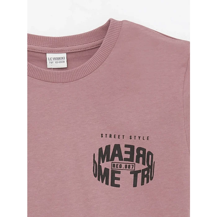 LCW Kids Pembe Bisiklet Yaka Baskılı Kısa Kollu Erkek Çocuk Tişört