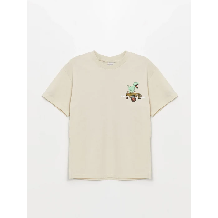 LCW Kids Bej Oversize Bisiklet Yaka Erkek Çocuk Tişört