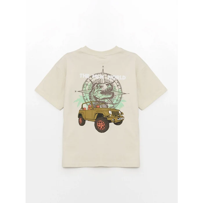 LCW Kids Bej Oversize Bisiklet Yaka Erkek Çocuk Tişört