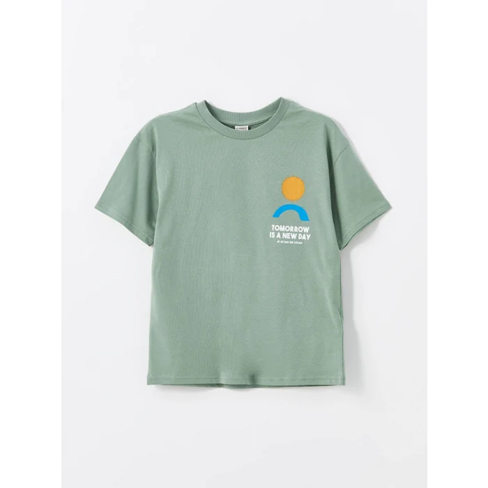LCW Kids Yeşil Oversize Bisiklet Yaka Erkek Çocuk Tişört