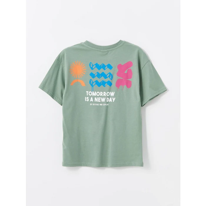 LCW Kids Yeşil Oversize Bisiklet Yaka Erkek Çocuk Tişört