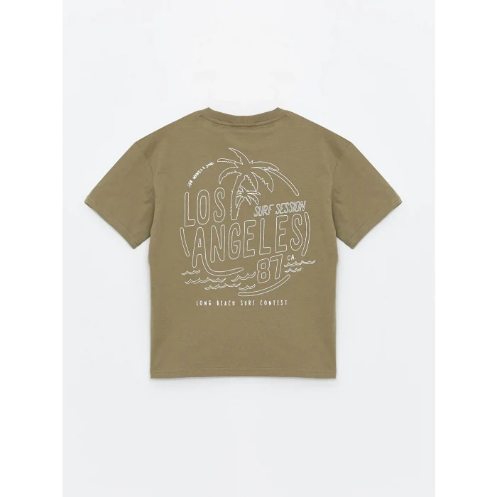 LCW Kids Haki Bisiklet Yaka Oversize Tok Kumaş Erkek Çocuk Tişört