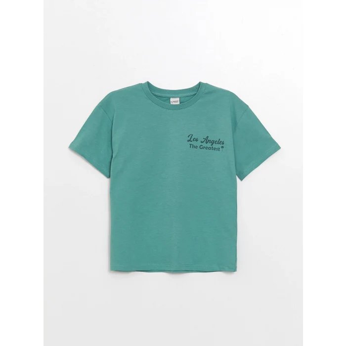 LCW Kids Yeşil Oversize Bisiklet Yaka Erkek Çocuk Tişört