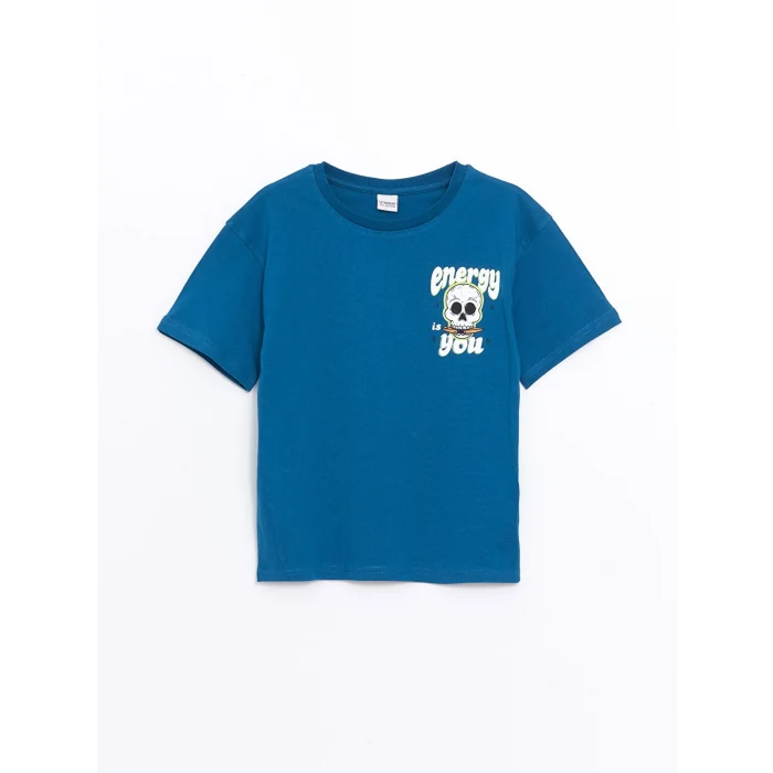 LCW Kids Petrol Bisiklet Yaka Oversize Tok Kumaş Erkek Çocuk Tişört