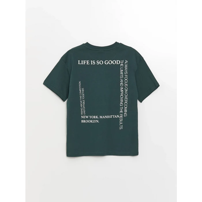 LCW Kids Yeşil Bisiklet Yaka Oversize Tok Kumaş Erkek Çocuk Tişört