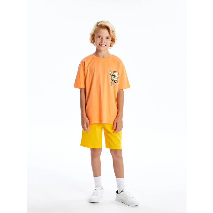 LCW Kids Turuncu Oversize Bisiklet Yaka Erkek Çocuk Tişört
