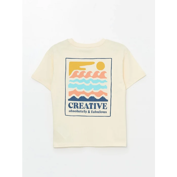 LCW Kids Bej Oversize Bisiklet Yaka Erkek Çocuk Tişört