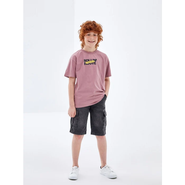 LCW Kids Pembe Oversize Bisiklet Yaka Erkek Çocuk Tişört