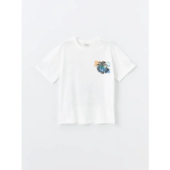LCW Kids Beyaz Oversize Bisiklet Yaka Erkek Çocuk Tişört