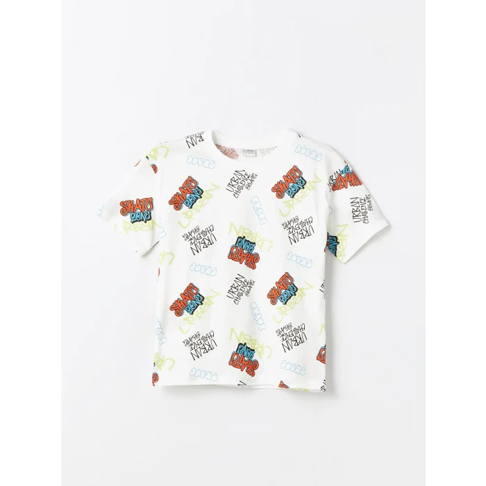 LCW Kids Ekru Oversize Bisiklet Yaka Erkek Çocuk Tişört