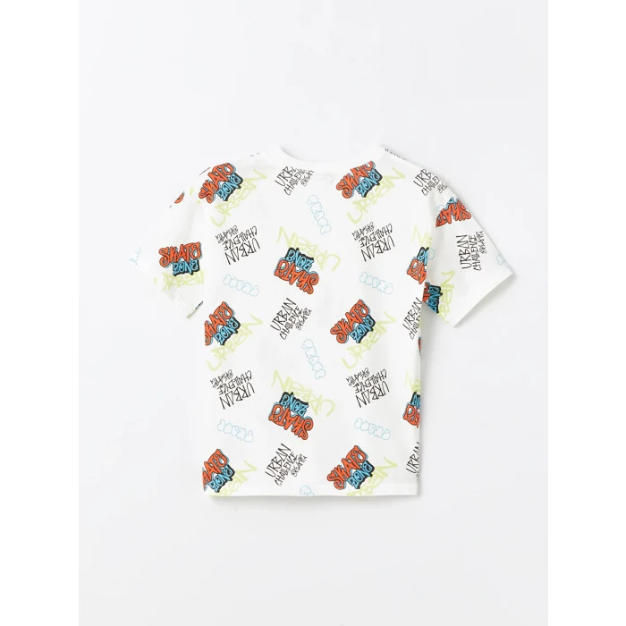 LCW Kids Ekru Oversize Bisiklet Yaka Erkek Çocuk Tişört