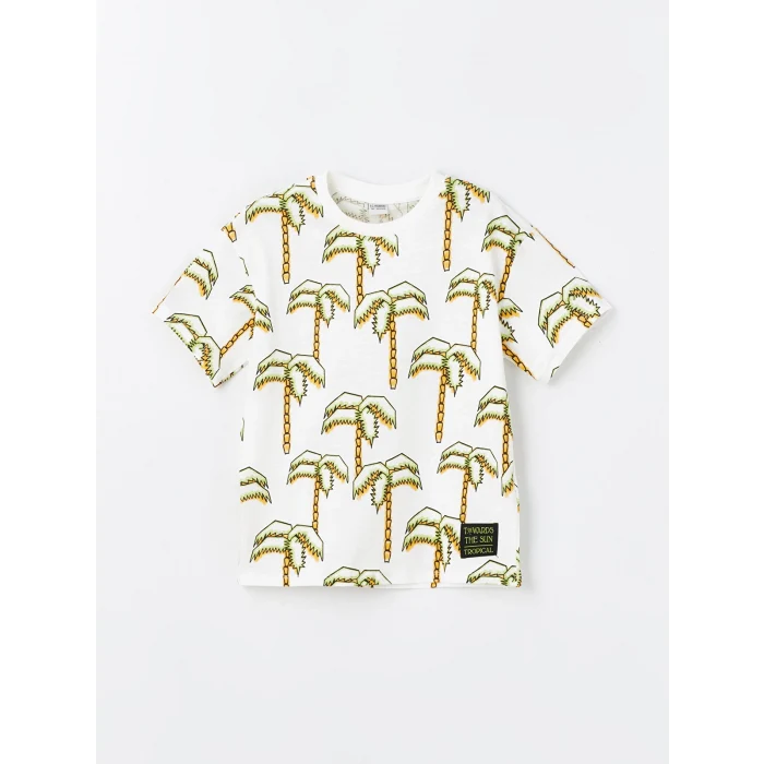 LCW Kids Ekru Bisiklet Yaka Oversize Tok Kumaş Erkek Çocuk Tişört