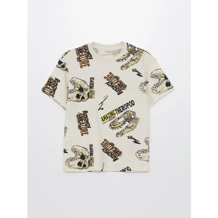 LCW Kids Kahverengi Oversize Bisiklet Yaka Erkek Çocuk Tişört