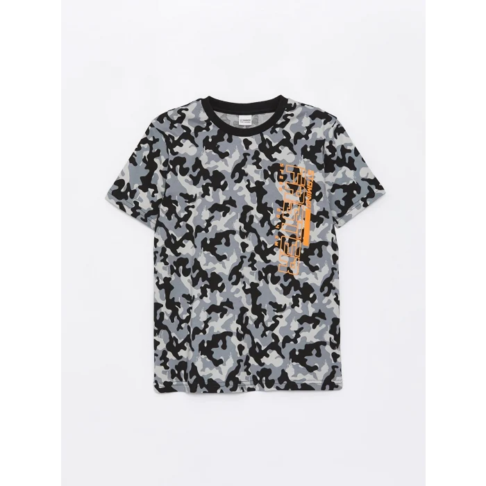 LCW Kids Haki Bisiklet Yaka Baskılı Kısa Kollu Erkek Çocuk Tişört