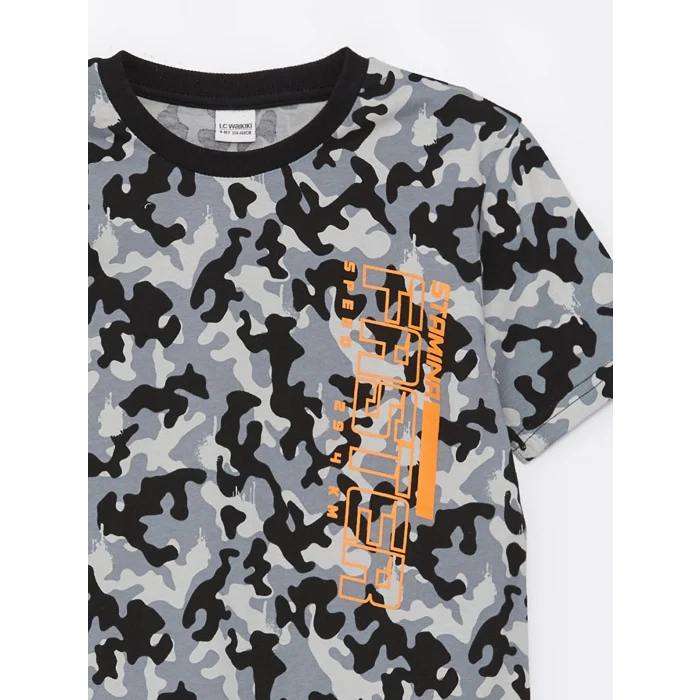 LCW Kids Haki Bisiklet Yaka Baskılı Kısa Kollu Erkek Çocuk Tişört