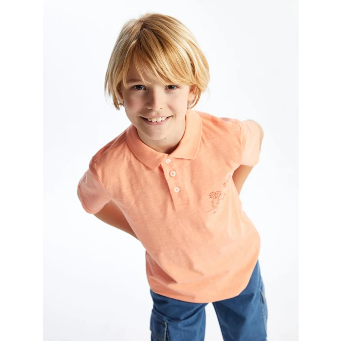 LCW Kids Turuncu Polo Yaka Baskılı Kısa Kollu Erkek Çocuk Tişört