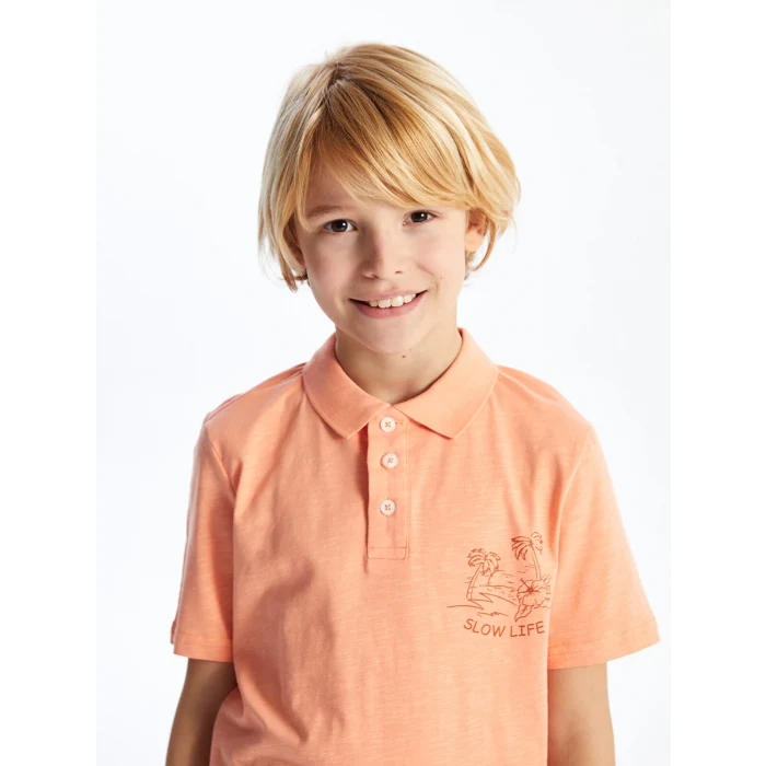 LCW Kids Turuncu Polo Yaka Baskılı Kısa Kollu Erkek Çocuk Tişört