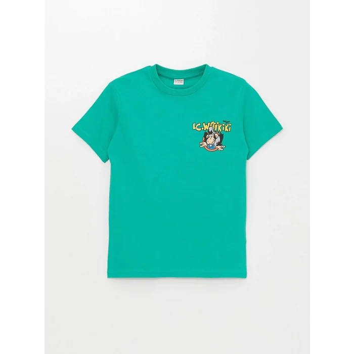 LCW Kids Yeşil Bisiklet Yaka Nostaljik Maymun Baskılı Kısa Kollu Erkek Çocuk Tişört