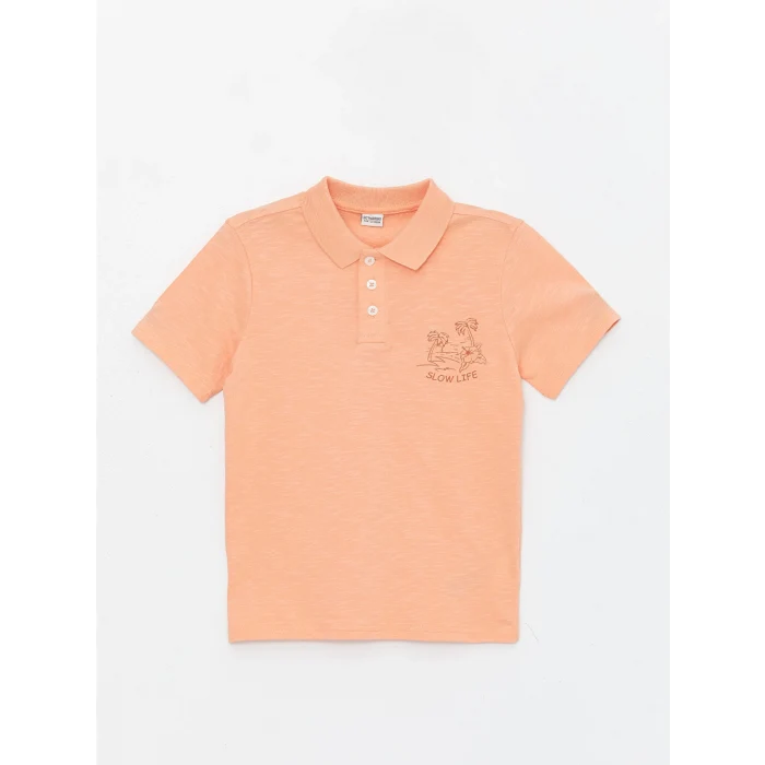 LCW Kids Turuncu Polo Yaka Baskılı Kısa Kollu Erkek Çocuk Tişört