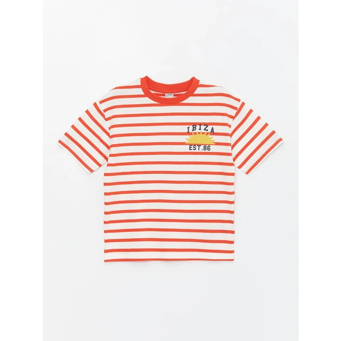 LCW Kids Turuncu Rahat Kalıp Bisiklet Yaka Erkek Çocuk Tişört