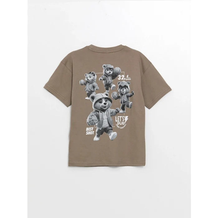 LCW Kids Kahverengi Oversize Bisiklet Yaka Erkek Çocuk Tişört