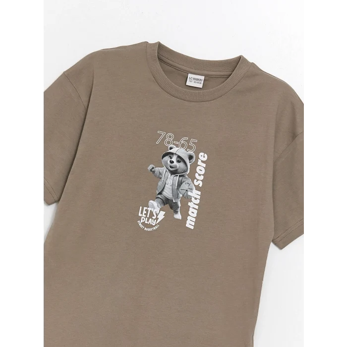 LCW Kids Kahverengi Oversize Bisiklet Yaka Erkek Çocuk Tişört