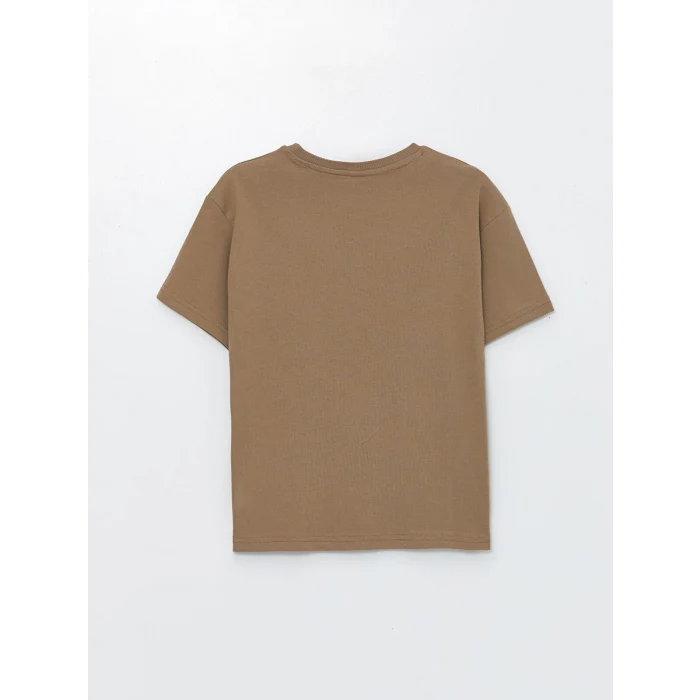 LCW Kids Kahverengi Rahat Kalıp Bisiklet Yaka Erkek Çocuk Tişört