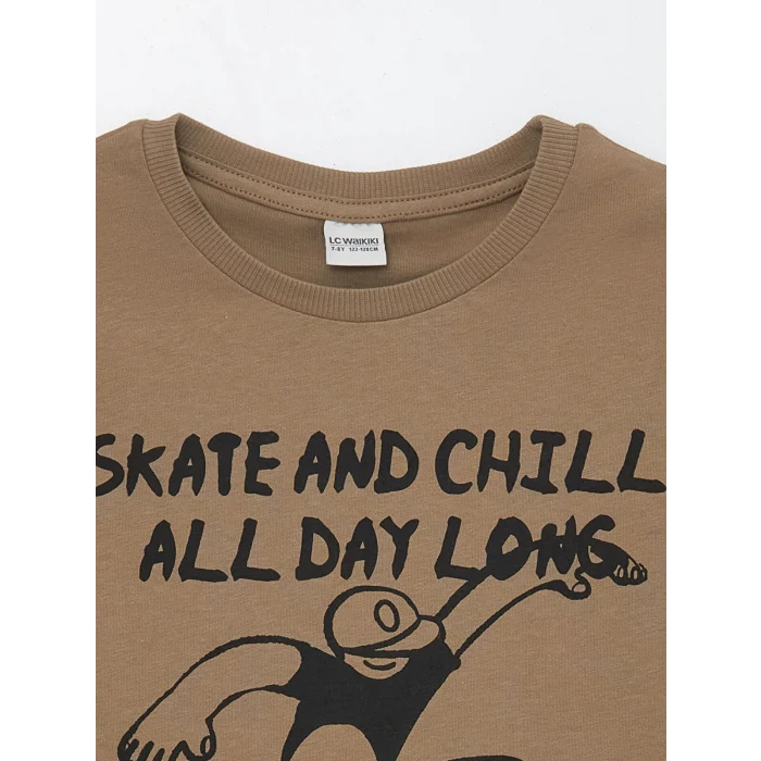 LCW Kids Kahverengi Rahat Kalıp Bisiklet Yaka Erkek Çocuk Tişört