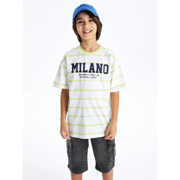 LCW Kids Yeşil Oversize Bisiklet Yaka Erkek Çocuk Tişört