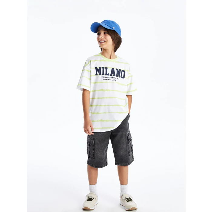 LCW Kids Yeşil Oversize Bisiklet Yaka Erkek Çocuk Tişört