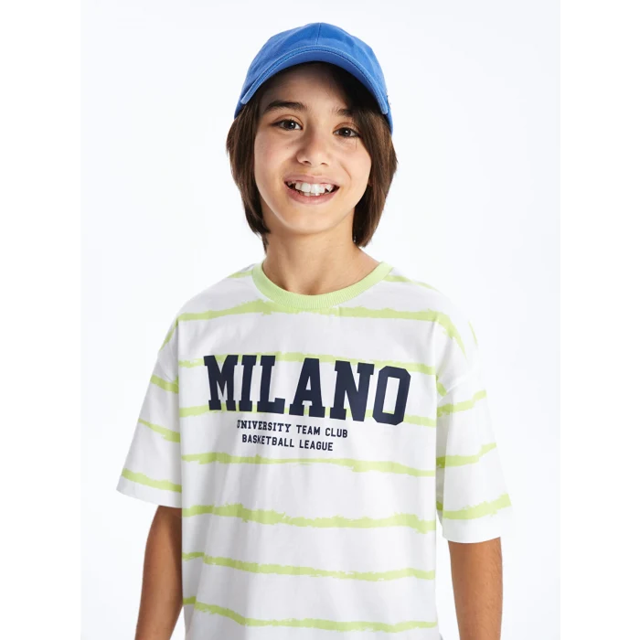 LCW Kids Yeşil Oversize Bisiklet Yaka Erkek Çocuk Tişört