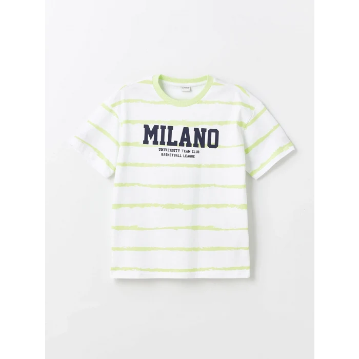 LCW Kids Yeşil Oversize Bisiklet Yaka Erkek Çocuk Tişört