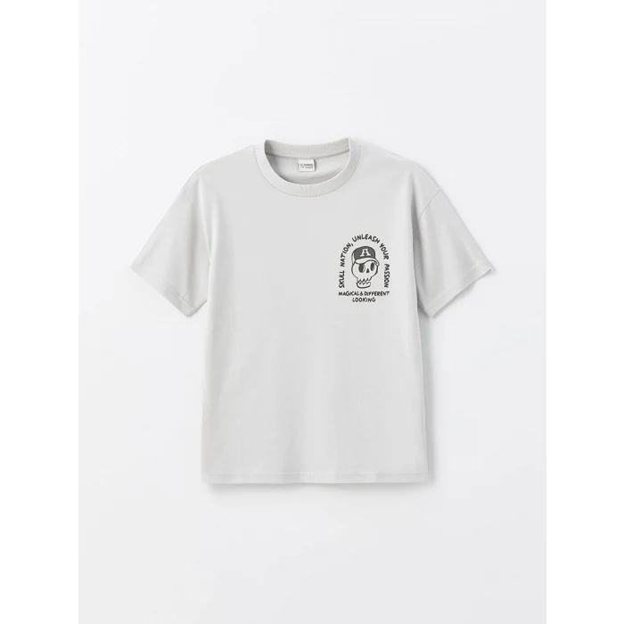 LCW Kids Gri Rahat Kalıp Bisiklet Yaka Erkek Çocuk Tişört