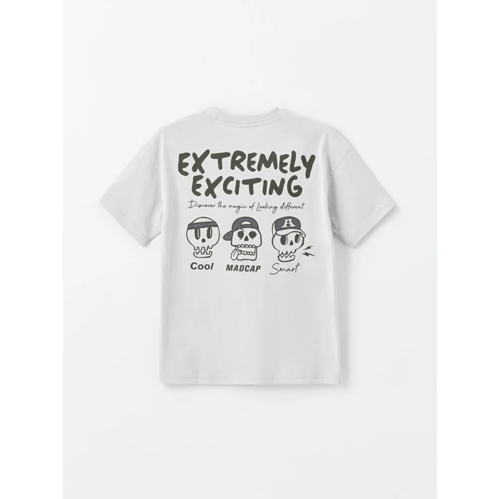 LCW Kids Gri Rahat Kalıp Bisiklet Yaka Erkek Çocuk Tişört