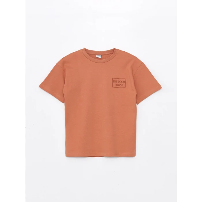 LCW Kids Turuncu Rahat Kalıp Bisiklet Yaka Tok Kumaş Erkek Çocuk Tişört