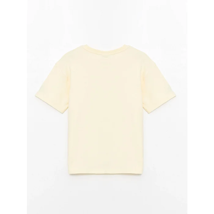 LCW Kids Bej Bisiklet Yaka Oversize Tok Kumaş Erkek Çocuk Tişört