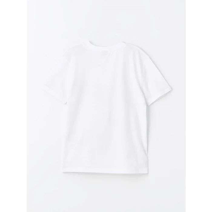 LCW Kids Beyaz Bisiklet Yaka Baskılı Kısa Kollu Erkek Çocuk Tişört