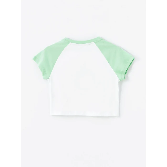 LCW Kids Beyaz Bisiklet Yaka Baskılı Kısa Kollu Kız Çocuk Tişört