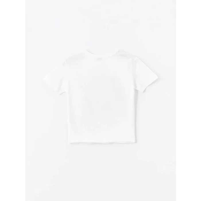 LCW Kids Beyaz Bisiklet Yaka Baskılı Kısa Kollu Kız Çocuk Tişört