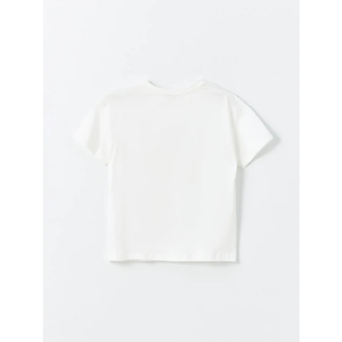 LCW Kids Beyaz Bisiklet Yaka Baskılı Kısa Kollu Kız Çocuk Tişört