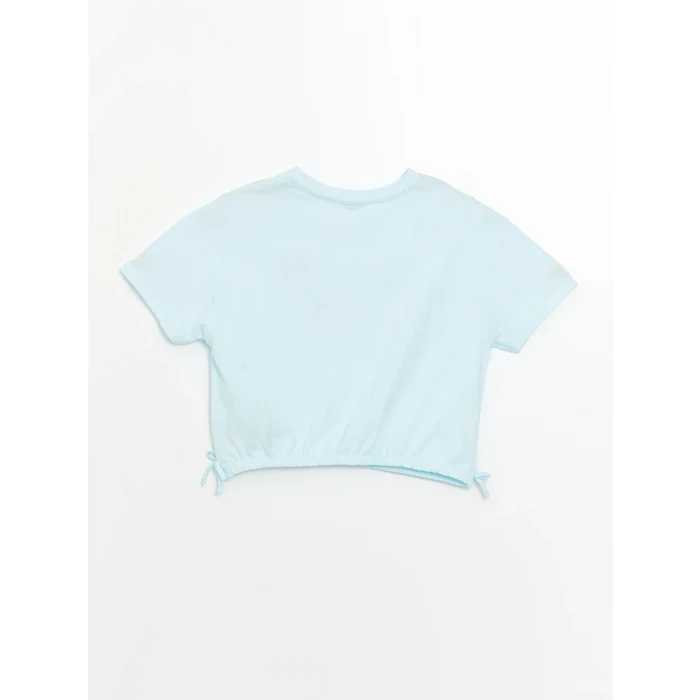 LCW Kids Mavi Bisiklet Yaka Baskılı Kısa Kollu Kız Çocuk Tişört