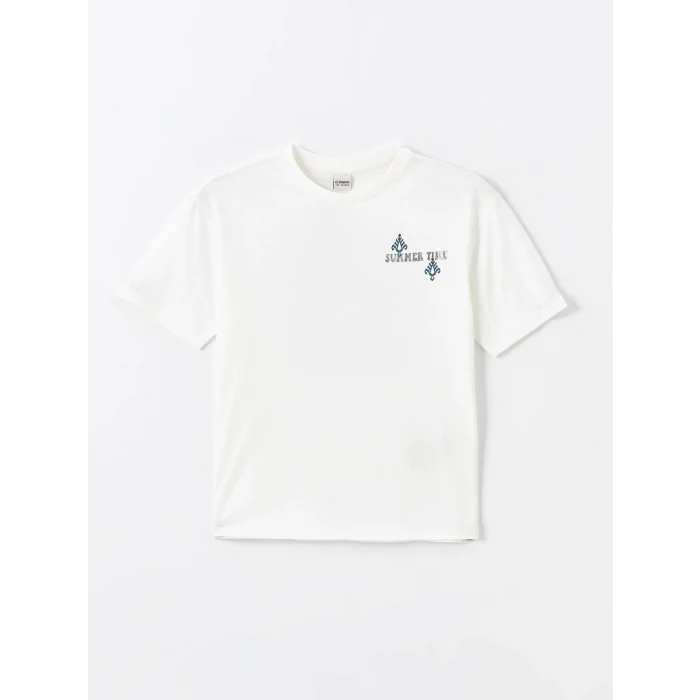 LCW Kids Beyaz Bisiklet Yaka Baskılı Kısa Kollu Kız Çocuk Tişört