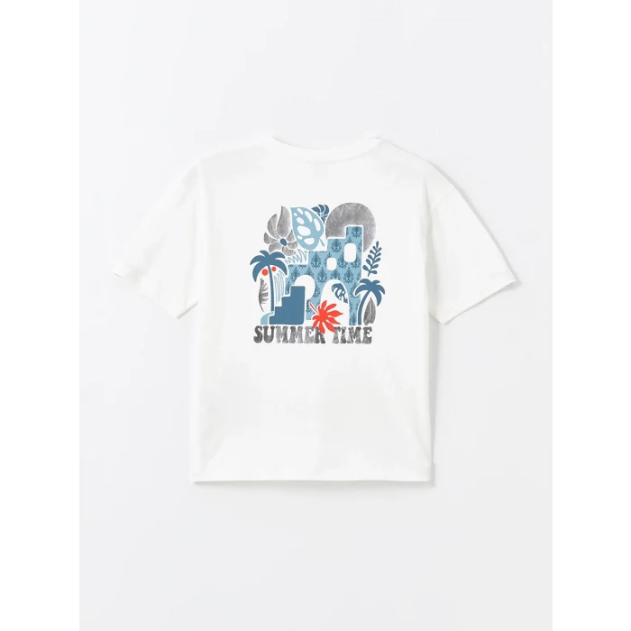 LCW Kids Beyaz Bisiklet Yaka Baskılı Kısa Kollu Kız Çocuk Tişört